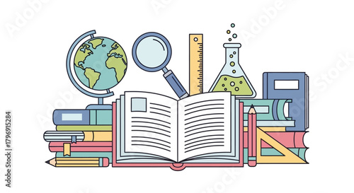 Educational tools composition, fostering knowledge, academic exploration, and scientific