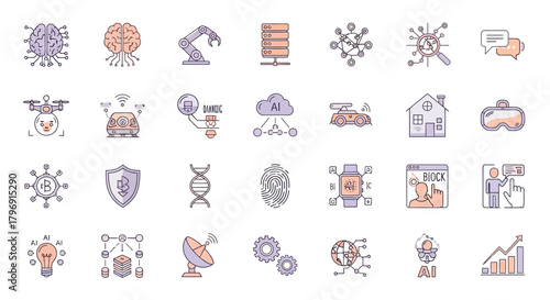 Illustrations Depicting Artificial Intelligence and Technological Advancements with Soft Color