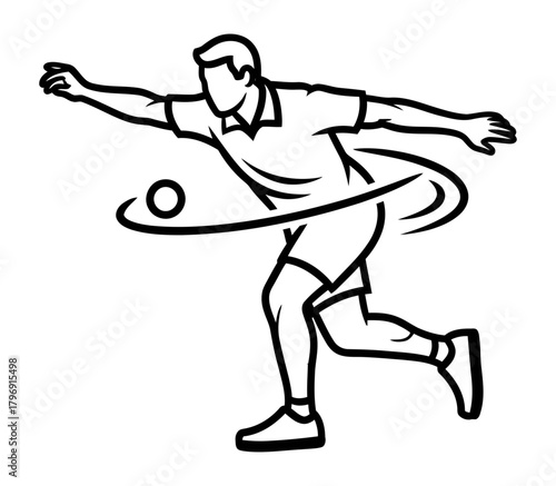 Illustration of a male athlete in motion, throwing a ball with a curved motion line indicating speed and trajectory