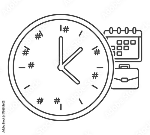 Time Management Icons Calendar, Clock, and Briefcase Vector Graphic for Productivity, Scheduling, and Task Management in Business and Personal Planning