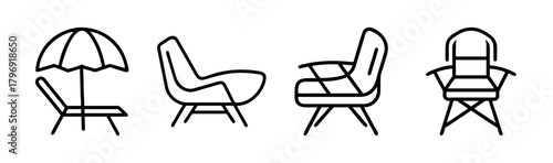 Simple line art icon of a classic patio chair for outdoor relaxation and furniture design