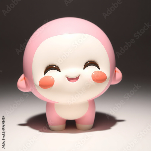 A charming pink monkey figurine with a smiling expression and simple design