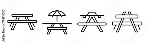 Simple flat illustration of a wooden picnic table in vector format for outdoor dining and gatherings