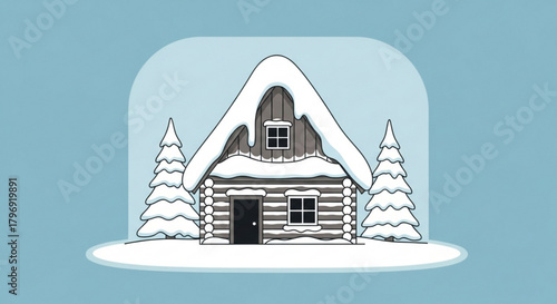 Winter cabin in snow scene vector illustration for christmas holiday season and vacation rentals design