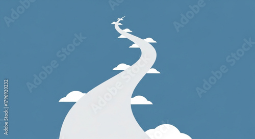 Sky road to success vector illustration with clouds and airplanes for business and travel concepts design