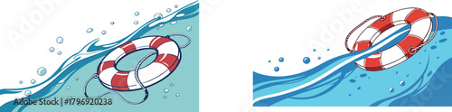 Set of Lifebuoy or Life Ring in Water Illustrations for Rescue and Safety Concepts