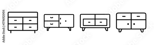 Minimalist vector illustration of a sleek modern sideboard or cabinet for interior design concepts