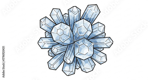Illustration of ice crystals minerals precious stones geological formations and gemstone cluster art design