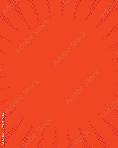 A vibrant orange comic-style background featuring dynamic halftone rays bursting from the center, perfect for pop art designs, manga effects, retro posters, and energetic promotional layouts.