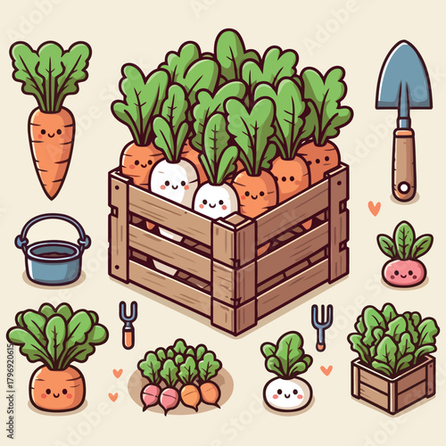 Adorable Garden Harvest with Happy Root Vegetables