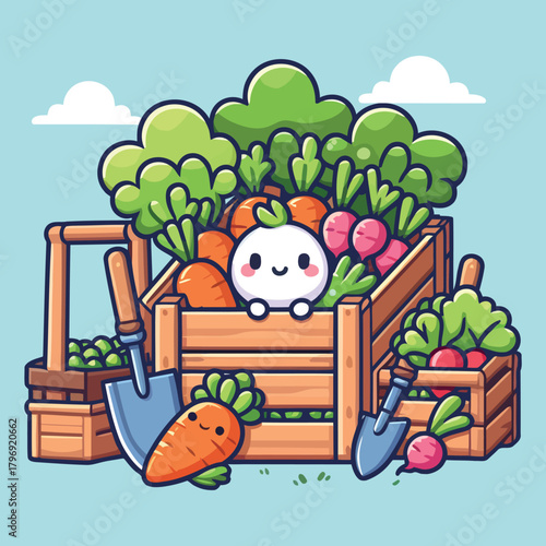 Happy Garden Harvest with Cute Veggies