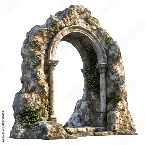 Ancient Stone Archway with Weathered Stones isolated on transparent background
