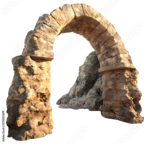 Ancient Stone Archway with Weathered Stones isolated on transparent background