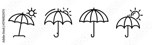 Simple vector illustration of a sun and umbrella icon for summer beach and outdoors