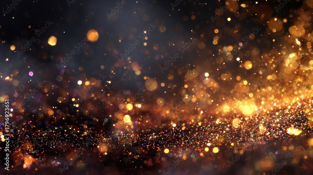 Fototapeta premium Abstract golden bokeh background with glittering particles and blurred lights
