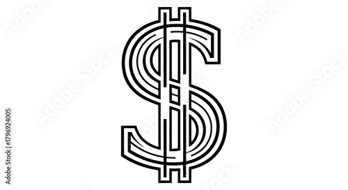 A stylized, monochrome illustration of the iconic dollar sign, symbolizing currency, wealth, and financial transactions, perfect for economic or business-related content
