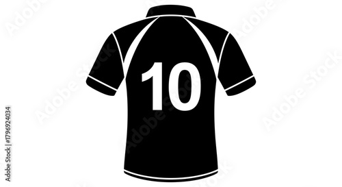 High-quality vector graphic of a black sports jersey with the number ten prominently displayed on the back, symbolizing team spirit, athletic competition, and player identity
