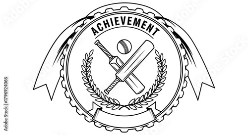 Cricket achievement emblem with bat and ball, symbolizing victory and sportsmanship, perfect for awards and recognition