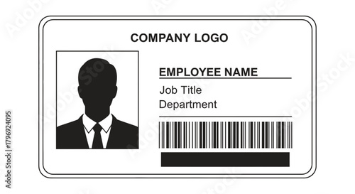 Employee Identification Card Template with Barcode, Blank Fields and Silhouette of Person, Ideal for Corporate or Security Identity Badges