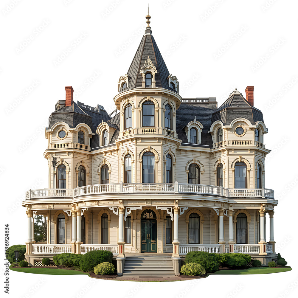 Fototapeta premium Victorian house mansion luxury home real estate historic architecture on transparent background
