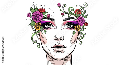 Floral adorned ethereal beauty: A captivating blend of artistry and nature illustration