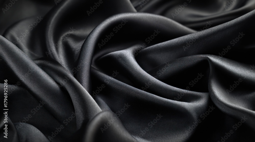 Obraz premium Elegant black silk fabric background texture detail close up