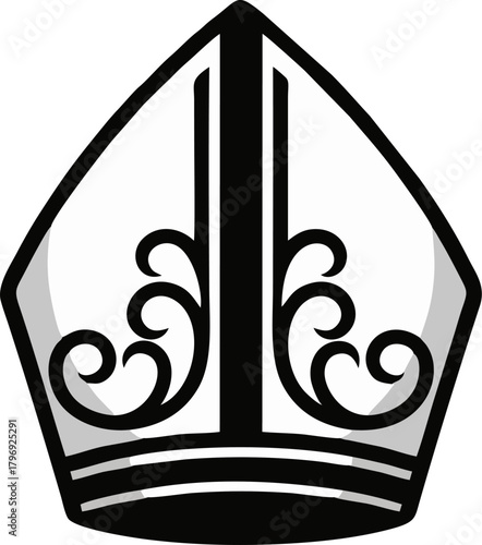 Minimalist Bishop Mitre Hat Vector with Airy Swirl Ornament