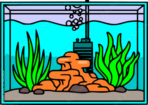 Minimalist vector illustration of modern fish tank