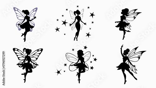 Enchanting fairy silhouettes dance with sparkling stars, inspiring wonder and magical creativity for your designs.