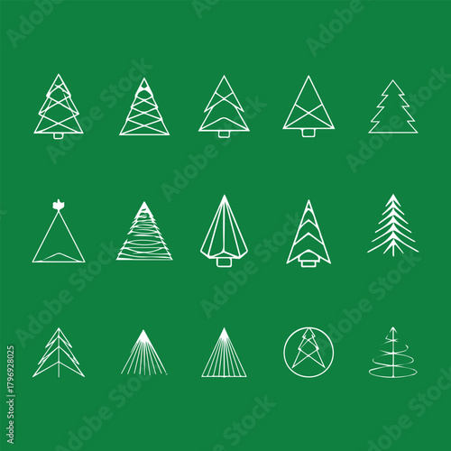 Collection of Stylized Line Art Christmas Tree Icons