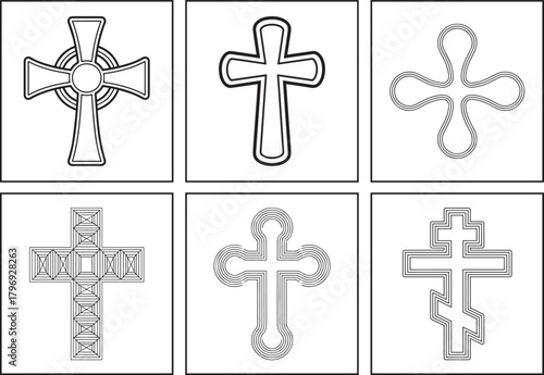 Christian cross symbol good friday coloring page bundle for kids black line art vector illustration set