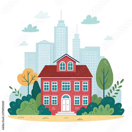 Charming Red House in a Green Urban Landscape