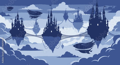 Floating Castles in the Sky A Whimsical Landscape Illustration