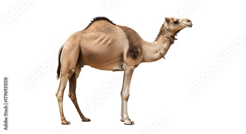 Majestic dromedary camel standing tall, showcasing its unique hump and sandy coat, a symbol of resilience and adaptation