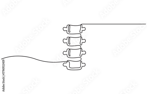 Continuous one line drawing of human spine, single line art vector illustration, Editable stroke isolated on transparent background.