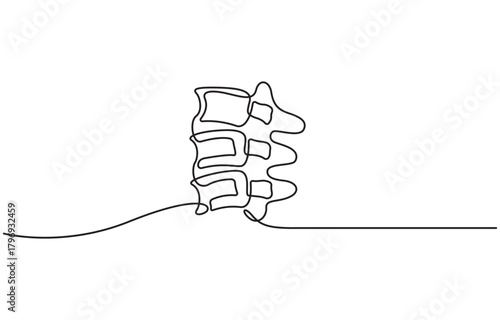 Continuous one line drawing of human spine, single line art vector illustration, Editable stroke isolated on transparent background.