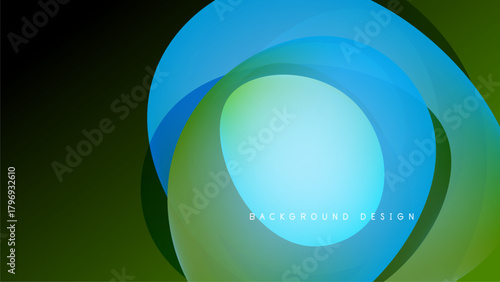 Abstract circular design. Vibrant blue, green hues blend. Modern graphic element, dark background creates contrast. Smooth gradients present.