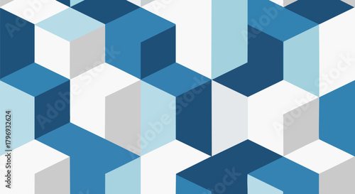 Abstract geometric pattern with blue and white cubes