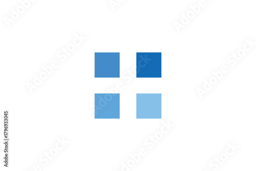 Abstract geometric composition with four light blue squares arranged in a grid on a white background