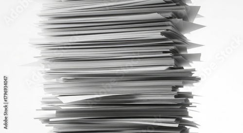Tall stack of white paper sheets document