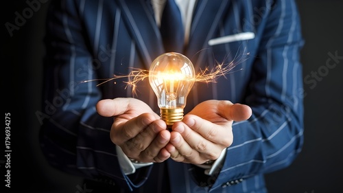 businessman hand holding light bulb