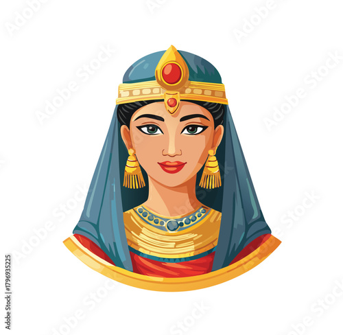 Stunning cleopatra illustration with gold jewelry, ancient Egyptian beauty, vector design, regal queen, ideal for history books and educational projects