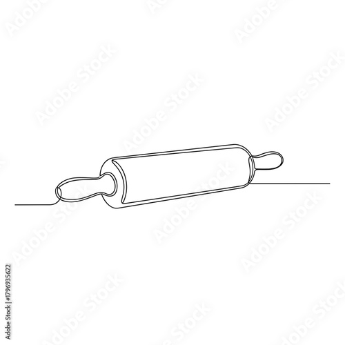 Rolling pin in continuous line art style on white background