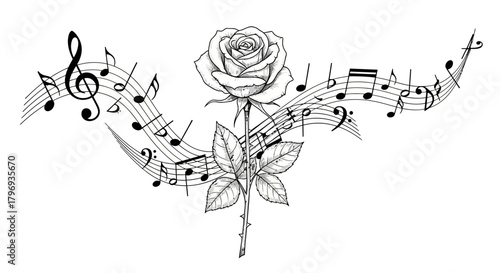 Harmonic union of nature's beauty and melodies enchanting floral serenade monochrome artwork