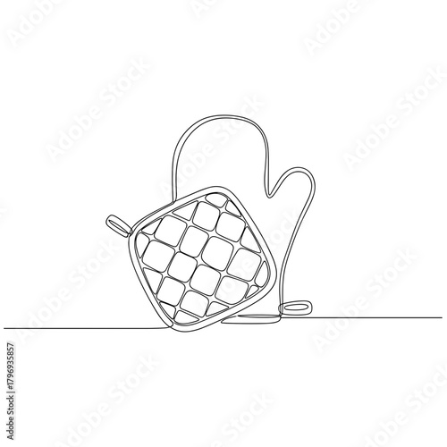 Oven mitt and pot holder in continuous line art on white background