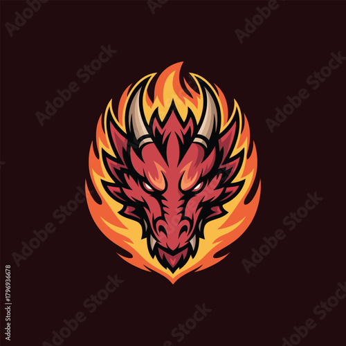 Fiery Dragon Head Mascot Logo Illustration