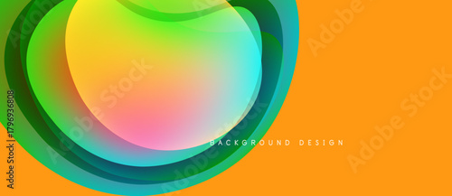 Abstract vibrant layers create flowing shapes. Orange, yellow, green, pink hues blend seamlessly. Modern design element for backgrounds.