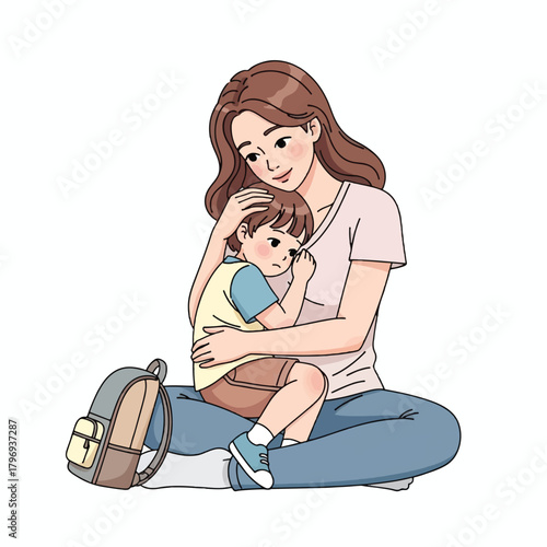 A loving mother comforting her sad child, offering emotional support and care during a difficult moment.