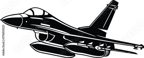 Fighter Jet Aircraft Silhouette Vector Illustration Military Jet Plane Aviation Background High-Speed Fighter Jet Graphic Design Aerospace F-16 Fighter Jet Vector Air Force Jet Plane Silhouette for Re