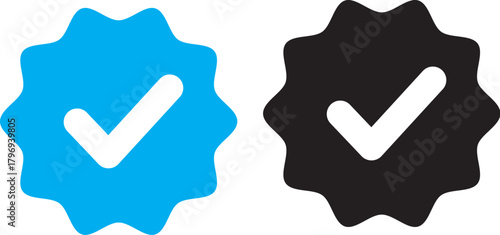 Blue and Black Check Tick Icon – Transparent PNG Verified Badge Vector for Social Media